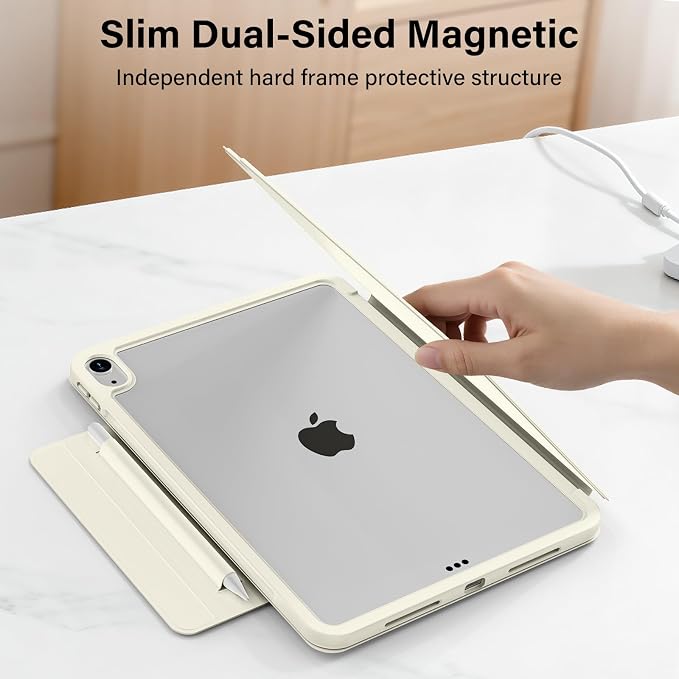 Aoub Case for iPad (A16) 11th Generation Case 11 Inch 2025 iPad 10th Generation 10.9 Inch 2022 Magnetic Buckle Magnetic Attachment Slim Trifold Stand Smart Cover Auto Wake/Sleep Cream White