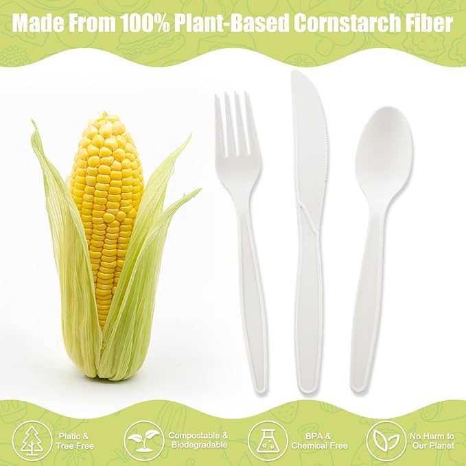 Fuyit Compostable Cutlery Set, Disposable Biodegradable Utensils