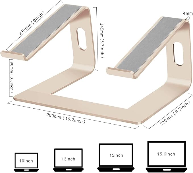Orionstar Laptop Stand Aluminum Laptop Riser Compatible with Mac MacBook Air Pro 10 to 15.6 Inch Notebook Computer, Ergonomic Elevator Holder (Gold)
