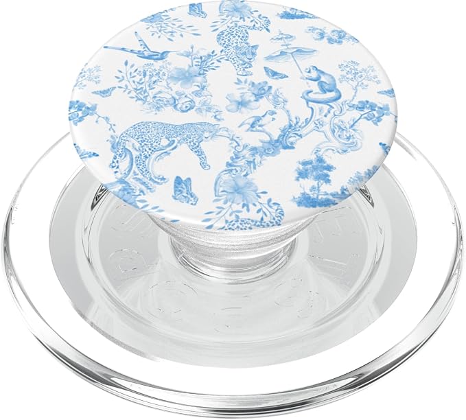 French Light Blue Toile Chinoiserie with Flowers Leopards PopSockets PopGrip for MagSafe