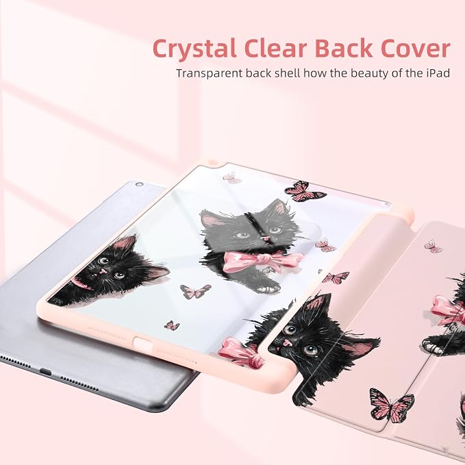 Joyland Leopard Print for iPad 10th Generation Case 10.9 inch 2022/iPad (A16) 11th Gen 11 2025Built-in Pencil Holder with Shockproof Cover Clear Transparent Back Shell Auto Wake/SleepBlack