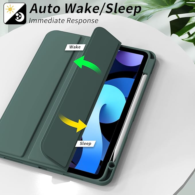 kenke Case for iPad Air 11-inch M4/M3/M2 (2026/2025/2024) iPad Air 5th/4th Generation (2022/2020) 10.9-inch Auto Sleep/Wake Slim Trifold Smart Cover with Pencil Holder Soft TPU Back Black