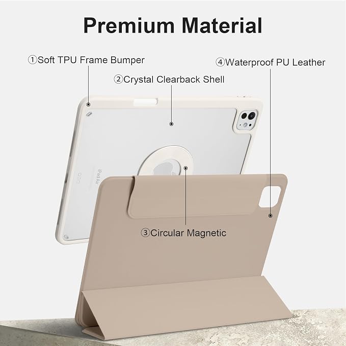 Case for iPad Pro 11 inch M5/M4 (2025/2024 6th/5th Generation) Removable and Detachable Magnetic Cover with Pencil Holder Vertical Adjustable Stand Tri-Fold Multi-Angle Black