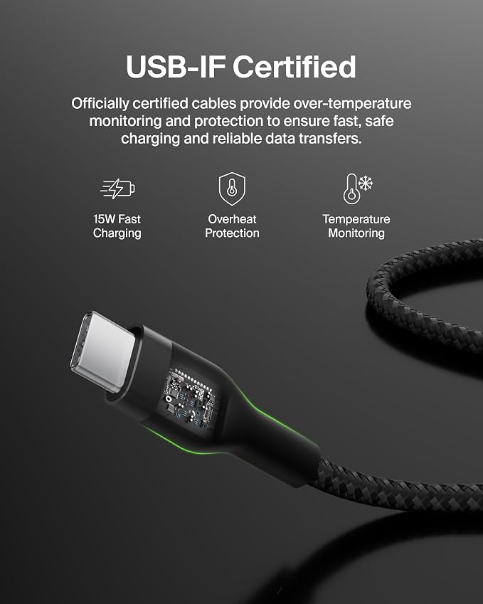 Belkin USB A to USB C Cable 6.6ft iPhone Charger Cord | soft-touch silicone finish includes cable clip iPhone 17 Samsung Galaxy S25 Pixel 9 Nintendo Switch 2 everyday cable
