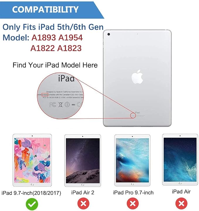 TSQQST iPad 9.7 Case 6th/5th Gen 2017 2018 for Kids Boys Girls | Tempered Glass Screen Protector Pencil Holder &amp Stand Heavy Duty Shockproof Rugged Protective Red+Blue