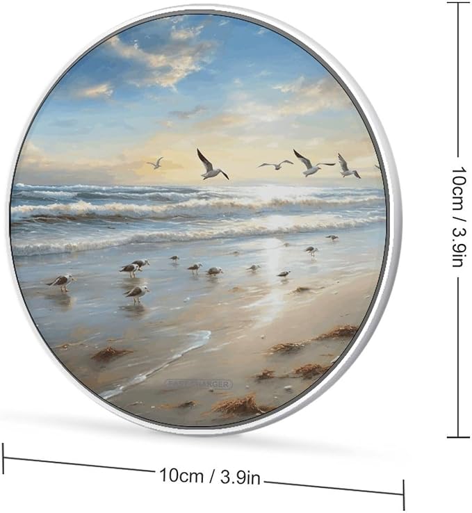 The Beach with Sea Birds Wireless Charger Fast Charging Pad | Anti-Slip Qi Certified Wireless Charging Pad for All Phones with Wireless Charging Function for Home Office Travel
