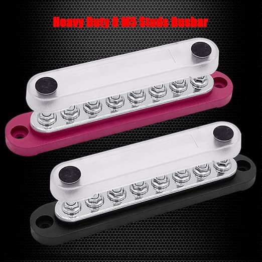 8 x M5 (#10) Studs Power Distribution Block Bus Bar 12V, Ampper 5.9" HD 120A Marine BusBar Battery Distribution Block W/Cover for Car Boat Solar (Red & Black)