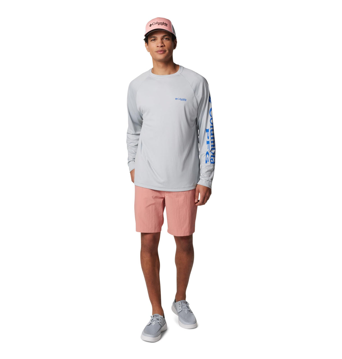 Columbia Men's PFG Terminal Tackle Long Sleeve Fishing Shirt, Cool Grey/Vivid Blue Logo, X-Large