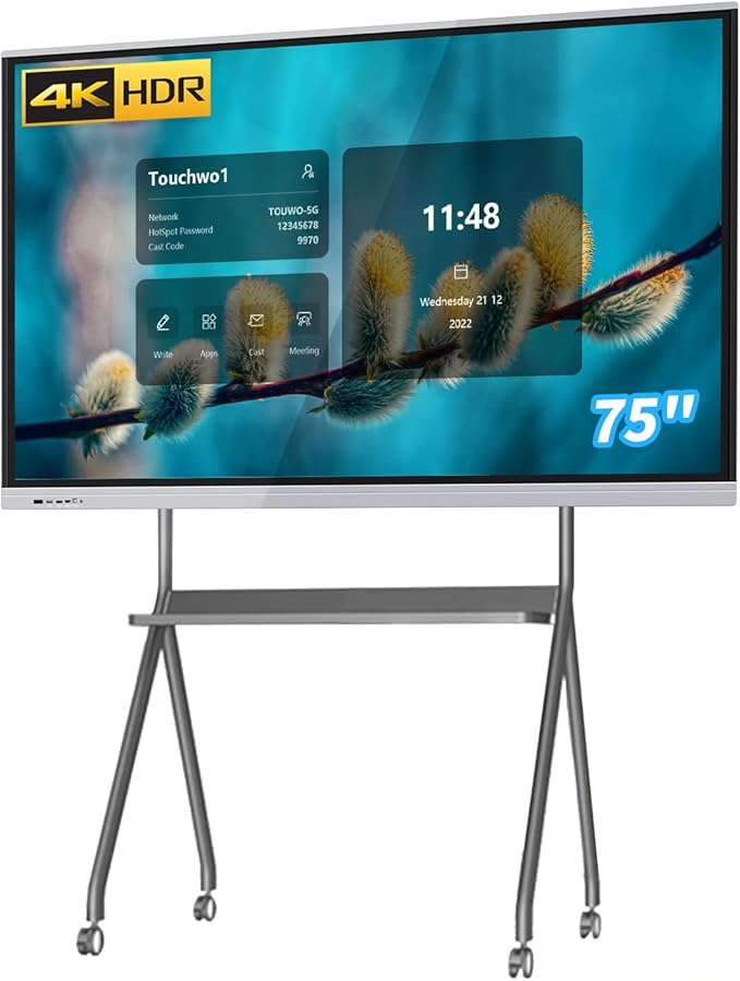 TouchWo 75" Touchscreen Monitor Smart Board, 4K Interactive Presentation Electronic Whiteboard with Android 13, Digital Signage Display for Office, Classroom,RAM 4GB+ ROM 32GB