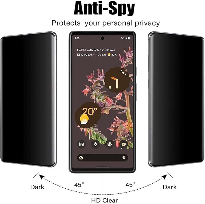 for Google Pixel 6 Privacy Screen Protector[2 Pcs] Anti-spy Anti-Scratch Easy to Install Screen Tempered Glass Protective Film for Google Pixel 6 (Not Support Fingerprint Unlock)