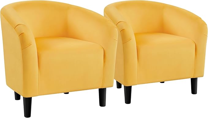 Yaheetech Barrel Chairs, Velvet Accent Chairs with Soft Padded Armrest for Living Room Bedroom Waiting Room Office, Set of 2, Yellow