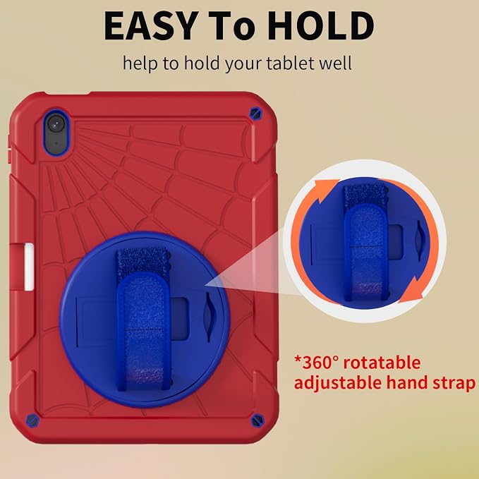 for iPad (A16) 11th/10th Generation Case 2025/2022 (11″/10.9″) Sturdy Heavy Duty Full-Body Shockproof Protective Case Rotating Stand Hand/Shoulder Strap (Black)