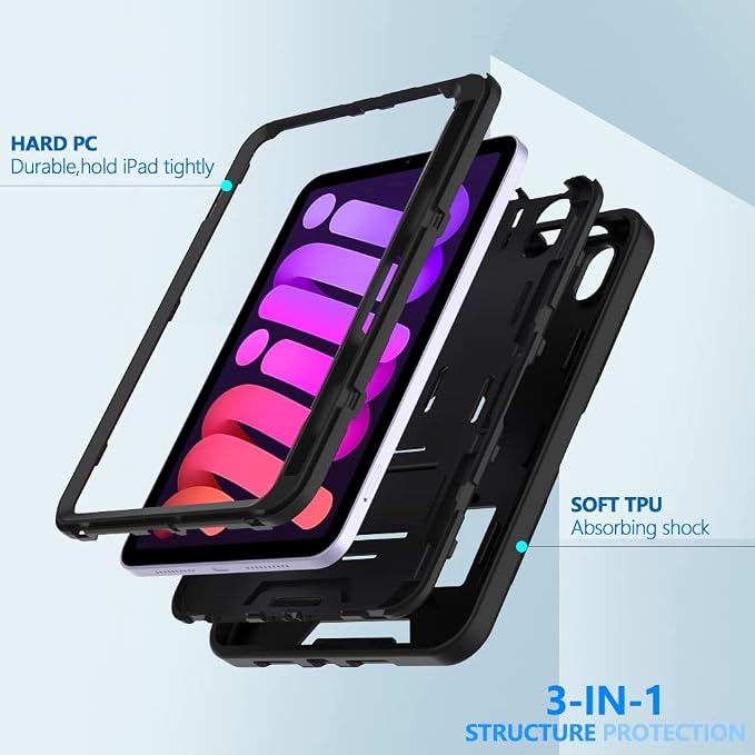 Puxicu Case for iPad 6th / 5th Generation (2018 2017 Model 9.7 Inch) Heavy Duty Rugged Protective Cover for iPad 9.7 Black