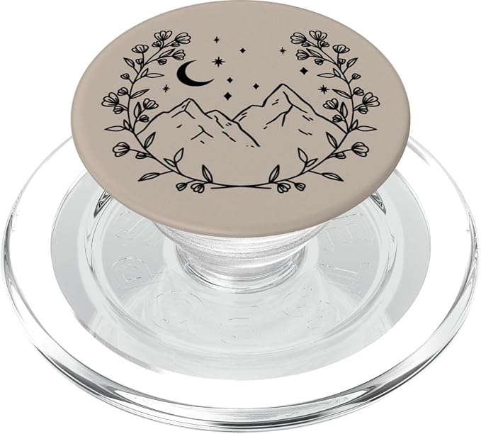 Taupe - Boho Chic Floral Moon Mountain PopSockets Adhesive PopGrip