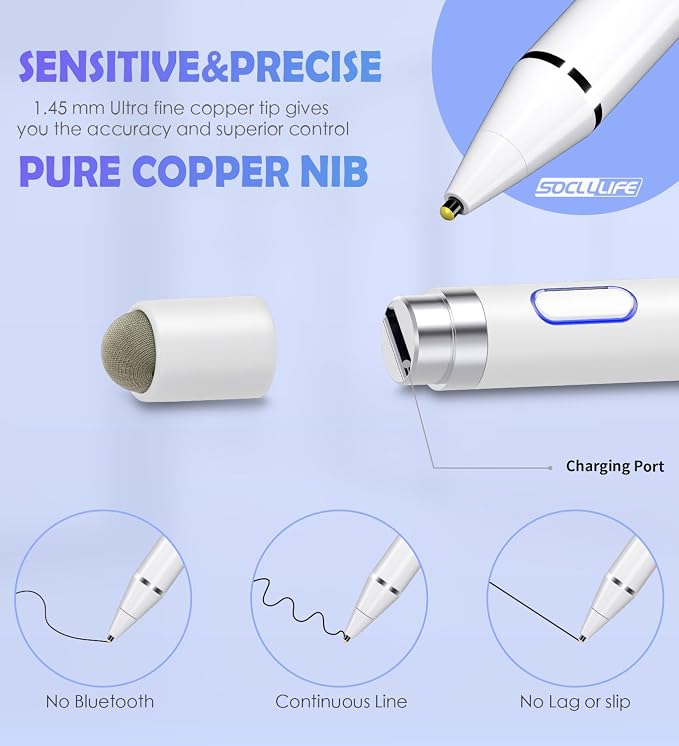 Active Stylus Pen for Touch ScreensDual Pen Tips for iOS &amp Android Drawing &amp WritingHigh Precise Digital Pencil for Apple iPhone 16/15/14/13/12/11/X/8iPad Air/Pro/MiniPhone/Tablet/Sam-sung