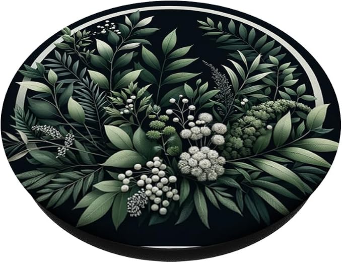 Elegant Midnight Garden - Lush Botanical Circle Illustration PopSockets Standard PopGrip