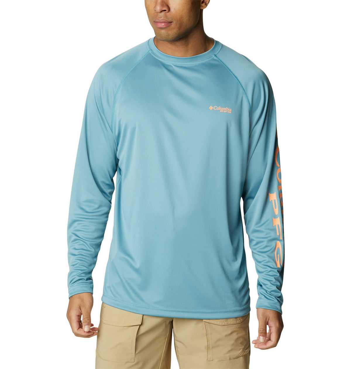 Columbia Men's Terminal Tackle Long Sleeve Shirt, Storm/Bright Nectar Logo, 2X Big