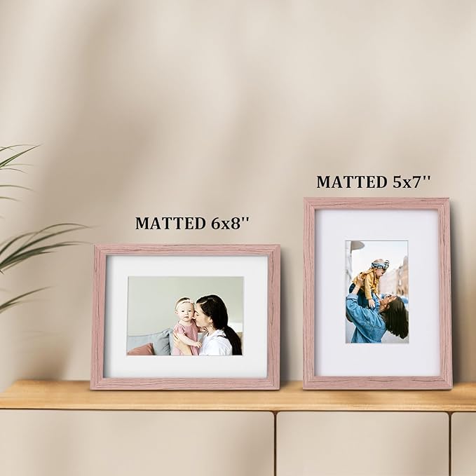 Egofine 9x12 Picture Frame Made of Solid Wood Covered by Plexiglass, Wood Frame for Pictures 5x7/6x8 with Mat or 9x12 without Mat, Tabletop and Wall Mounting Display, Peach Pink