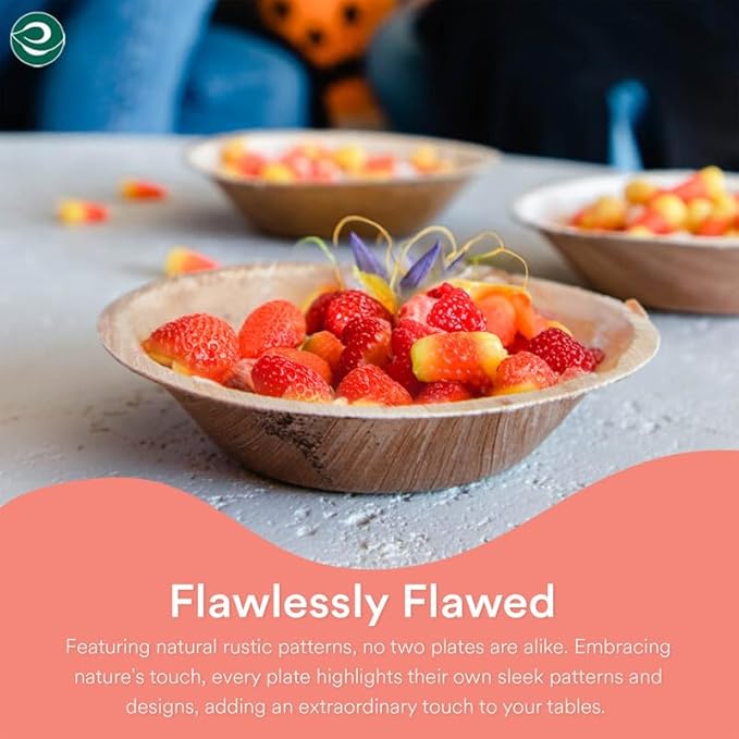 ECO SOUL Palm Leaf Bowl 100 pc, Small 5" (8 Oz) | Round Like Bamboo Bowls, Compostable, Biodegradable, Disposable Palm Leaf Bowls Eco-friendly | Sturdy, Microwave & Oven Safe