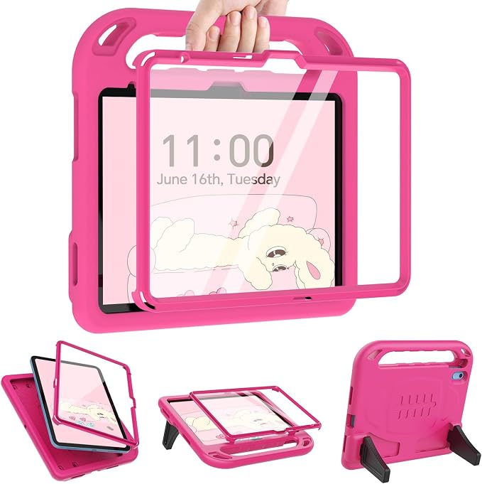 TIRIN Kids Case for iPad A16 11th Generation 2025/iPad 10th Generation 2022 with Built-in Screen Protector Shockproof Handle Stand iPad Case for Kids Black