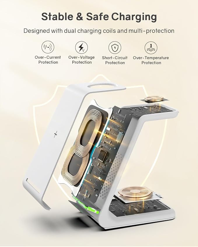 Wireless Charger Stand CIYOYO 3 in 1 Fast Wireless Charging Station Dock for Apple Watch 11/9/8/7/6/SE/5/4/3/2 Airpods 3/2/Pro iPhone 17/16/15/14/14 Plus/14 Pro Max/13/13 Pro/12/12 Pro/SE/X/XR/XS/8