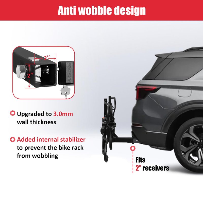 FORWODE Bike Rack Hitch Mount Platform Style, 2-Bike 200 lbs Capacity, Wobble-Free, Tilting & Folding with Locking System, Heavy-Duty Steel, Fits Up to 5" Fat Tires, E-Bikes & MTB - 2" Receiver