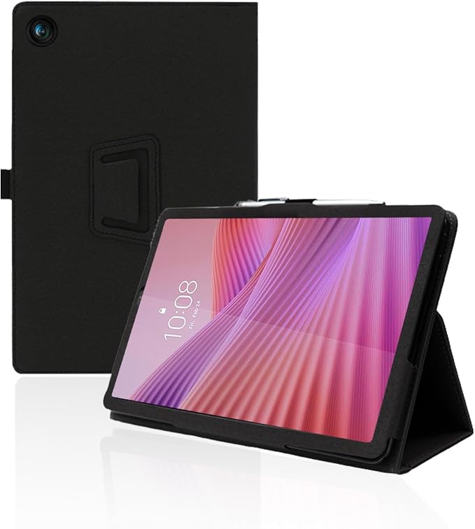 for Lenovo Tab One 8.7 Inch Android Tablet CaseBOVUGAC Folding Stand Protective Cover with Pencil Holder and Wrist StrapFull Protection Premium PUScratch Resistant(Black)