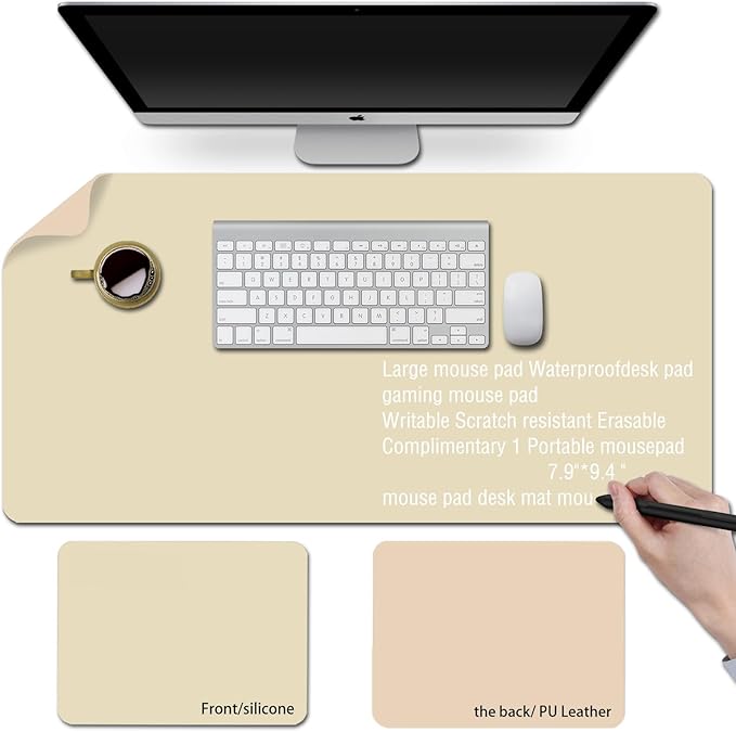 Erasable writable(Frontside) Table mat,Dual Sided Desk Mat, Large Mouse Pad, Notepad, Writing White Board (Includes 7.9"x9.4" Portable Mousepad)