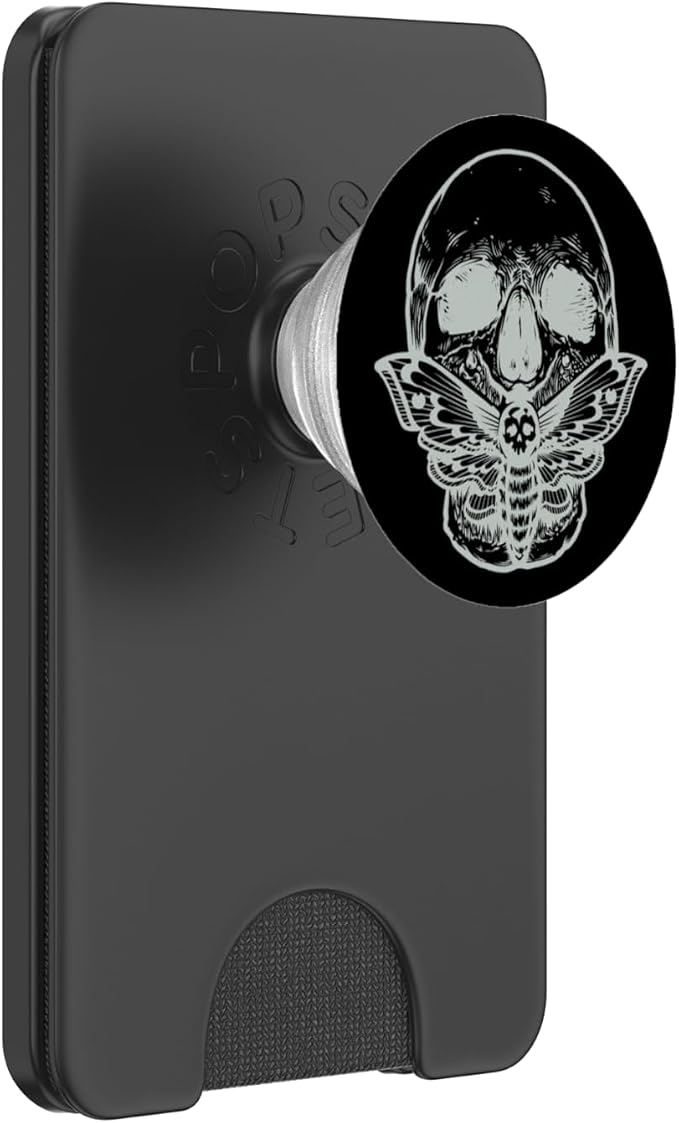 Wicca Pagan Symbol White Skull Moth Occult Gift Black Base PopSockets Adhesive PopGrip