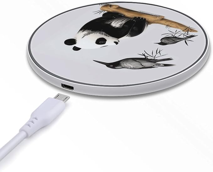 Bird Cedar Panda Wireless Charger with Aluminum Alloy Frame Qi Certified Fast Wireless Charging Pad 10W Charging Station Portable Phone Charger for All Wireless Charging Phone