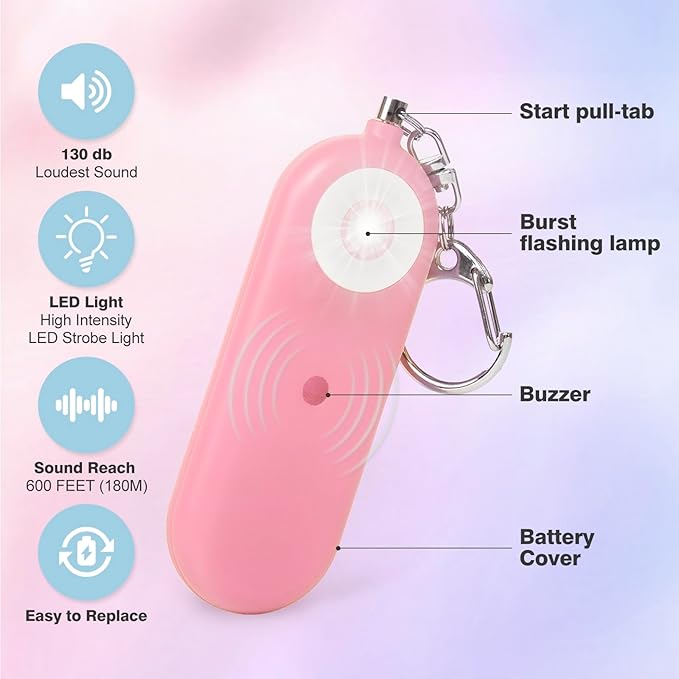MtMinn Personal Safety Alarm for Women - 130dB Self Defense Keychains Siren Whistle, Replaceable Battery with SOS LED Strobe Light - Emergency Security Safe Protection Devices for Kids Elderly