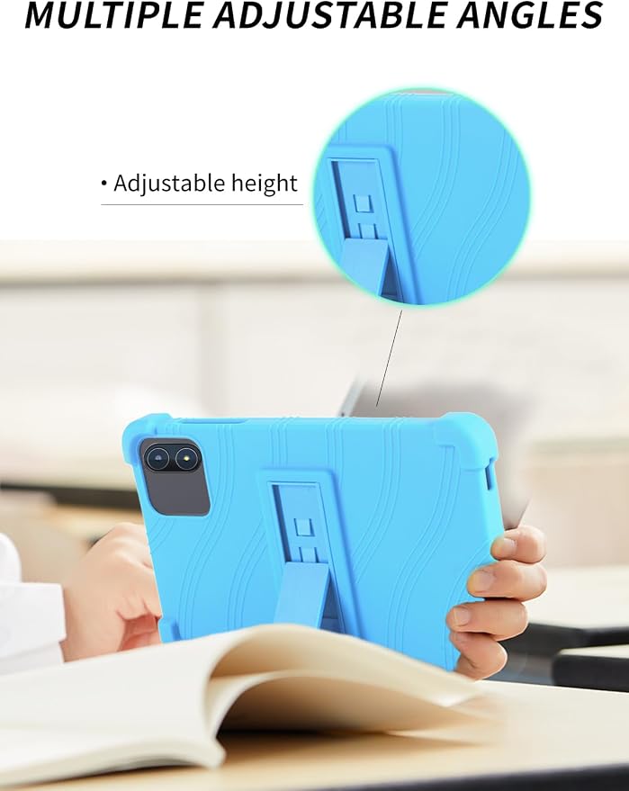 Case for Zuleisy E8A Android 15 Tablet 8.7 inch，WUNIAK Shock Proof Lightweight Stand Rubber Shell Protective CoverKids Friendly Soft Silicone Adjustable Stand CoverBlack