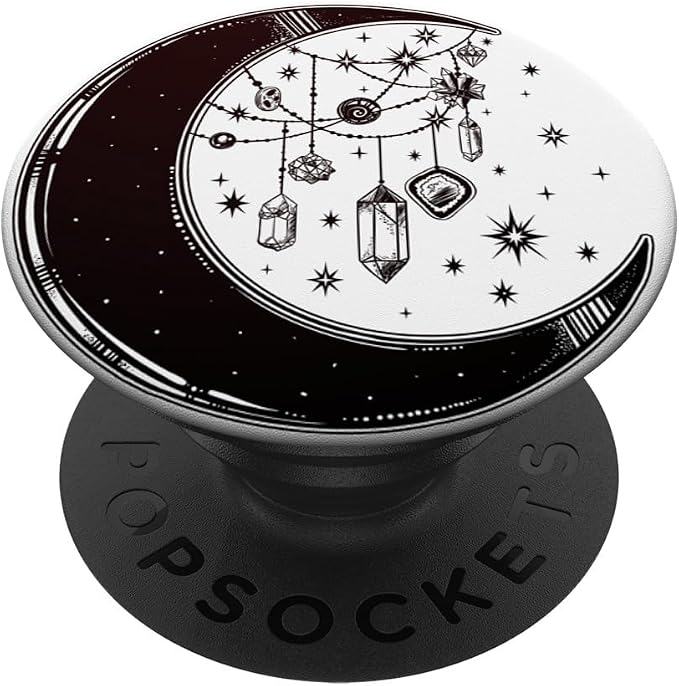 Crescent Moon with Stars with Witch Crystals - Black &amp White PopSockets PopGrip: Swappable Grip for Phones &amp Tablets