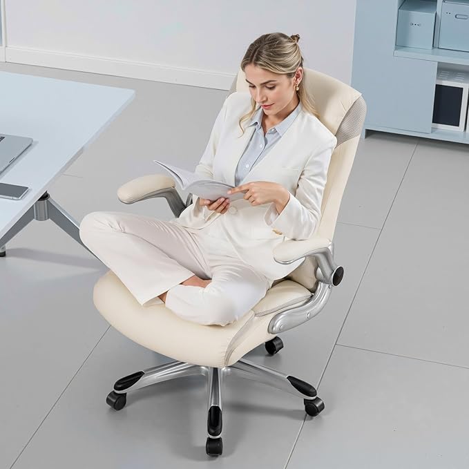 GTRACING Big and Tall High Back Office Chair 400LBS Wide Leather Executive Chair Height Adjustable Lumbar Support & Armrests, Comfy Desk Gaming Chairs Computer Swivel Chair, Beige
