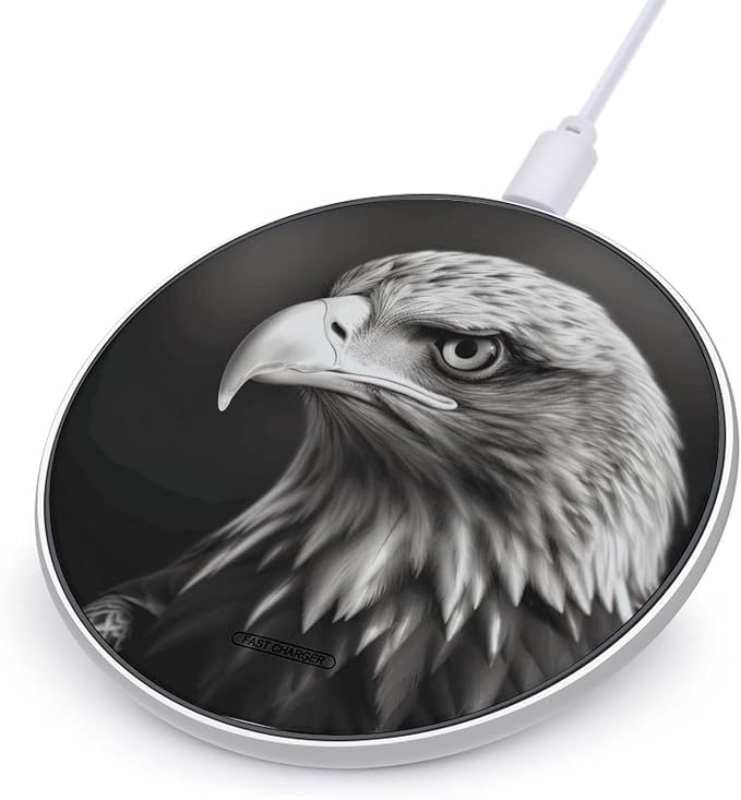 Eagle Black and White Wireless Charger with Aluminum Alloy Frame Qi Certified Fast Wireless Charging Pad 10W Charging Station Portable Phone Charger for All Wireless Charging Phone