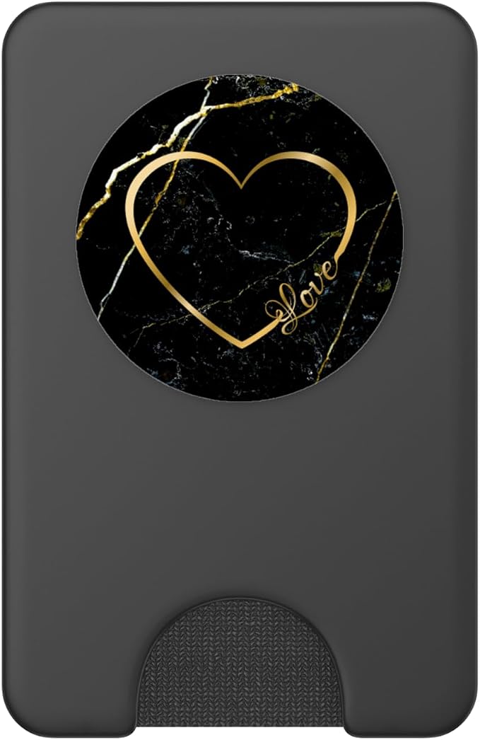 Love Heart Gold Black Marble-Look Cute for Girls Women Her PopSockets Adhesive PopGrip