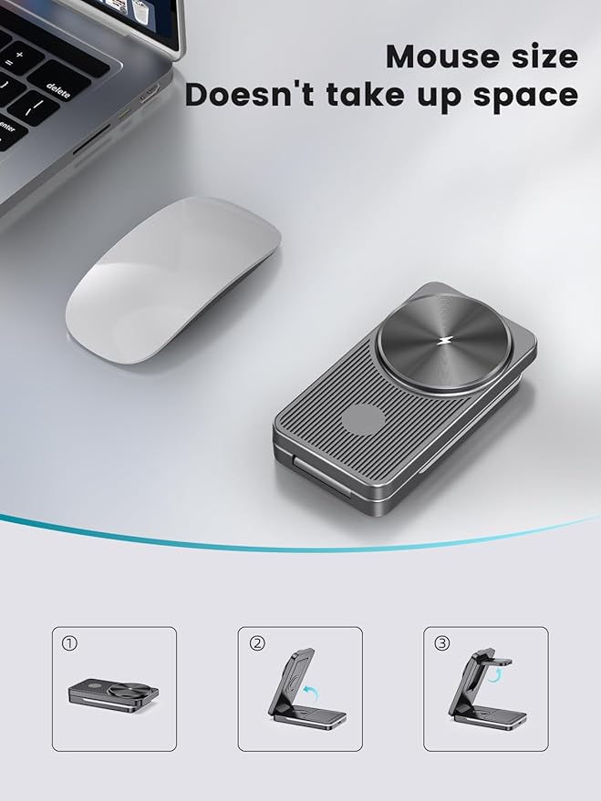 3 in 1 Magnetic Wireless Charger for Samsung, Foldable MagSafe Wireless Charging Station for Samsung Galaxy S25Ultra/Z Fold7/Flip7/S24, Watch Charger for Galaxy Watch 8/Ultra/7/6/5/4/Buds (Grey)