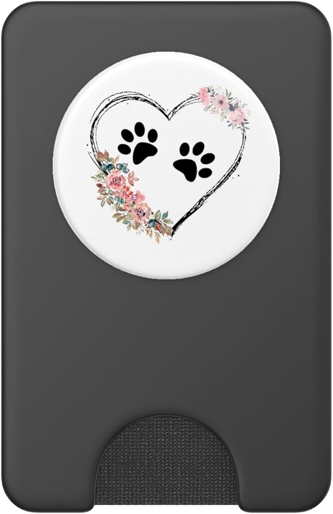 Dog Heart with Paw Prints and Flowers On White PopSockets Adhesive PopGrip