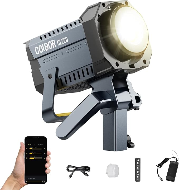 Video Light, COLBOR CL220 Lite 220W Continuous Lighting 2700-6500K Bi-Color CRI96+ 9,430Lux@3.3ft with 10 Light Effects for Film Photography【Carrying Bag and Reflector NOT Included】
