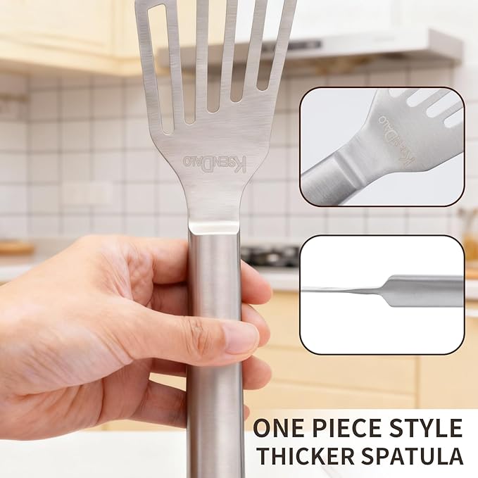 KSENDALO Thin Sturdy Fish Spatula Stainless Steel for Kitchen-Silver