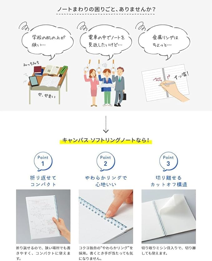 KOKUYO Spiral Lined Notebook, 10'' x 7'' Pastel Journal B5 Campus Soft Ring Notebooks with Dot 6 mm Ruled, 40 Sheets, Purple 1 Subject Notebook, Note Taking for School. Japan Import (SU-S111BT-V)