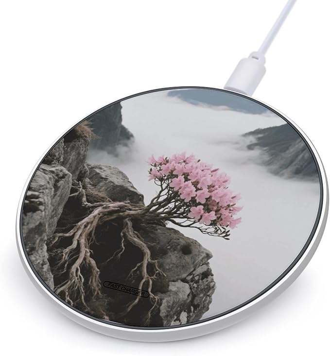 Flowers on The Cliff Wireless Charger with USB CableAluminum Alloy Frame 10W Max Compatible Fast Wireless Charging Pad- 3.2ft Cable Included for Travel Home Office Desk