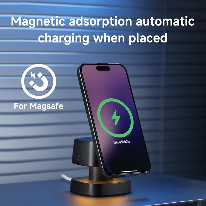 4 in 1 Magnetic Wireless Charging Station15W Fast Charging with Night Light for MagSafe Charger Stand3 in 1 Wireless Charger for iPhone 17/16/15/14/13 Pro MaxApple Watch &amp AirPodsSand Gold