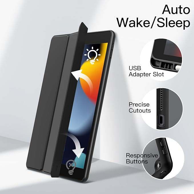 JETech Case Cover for iPad 9th/8th/7th Gen 10.2 Beige | Clear Transparent Back Pencil Holder Slim Shockproof Protection Tri-Fold Stand Auto Wake/Sleep