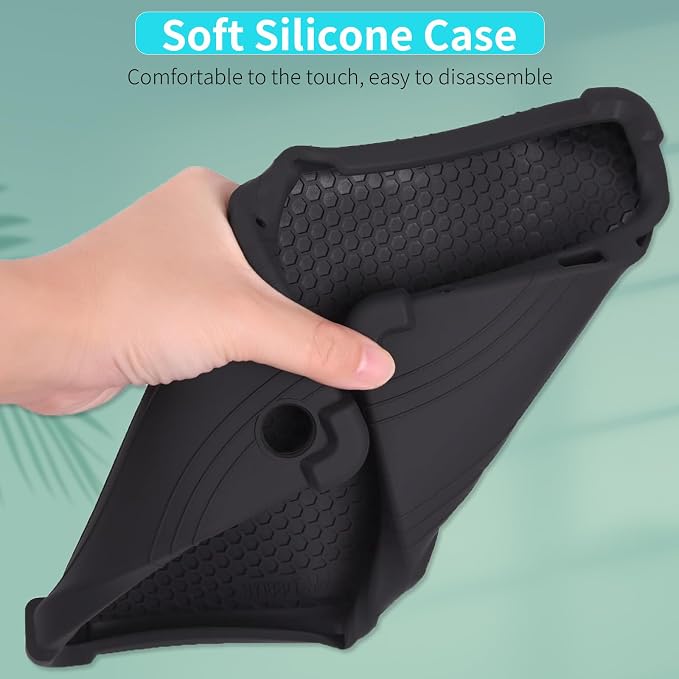 Caweet Case for Lenovo Tab One 8.7 Inch 2025 Heavy Duty Shockproof Full-Protection Adjustable Stand Silicone Cover Black