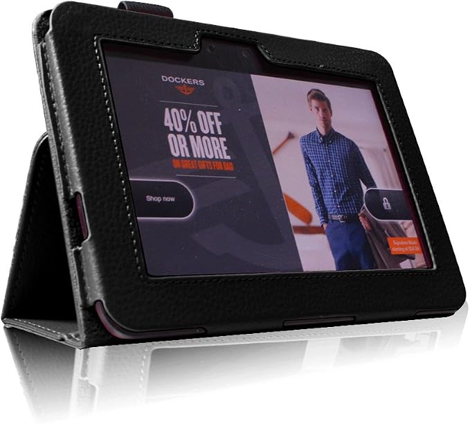 Fintie Folio Case for Kindle Fire HD 7 2nd Gen 2012 Black | Slim Fit PU Leather Folding Stand Cover with Pen Holder Auto Sleep/Wake