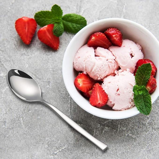 Qskely 12-Piece Dessert Spoons, Stainless Steel Small Spoon