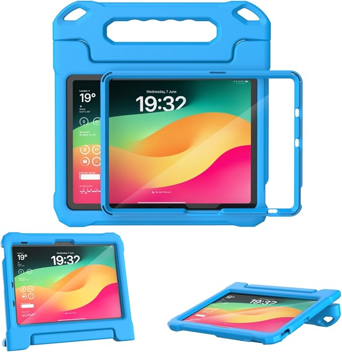Kids Case for New iPad (A16) 11th Generation 11 inch 2025 iPad 10th Generation 10.9 2022 - Shockproof Handle Bumper Stand Cover with Built-in Screen Protector &amp Pencil Holder Tablet Case (Black)