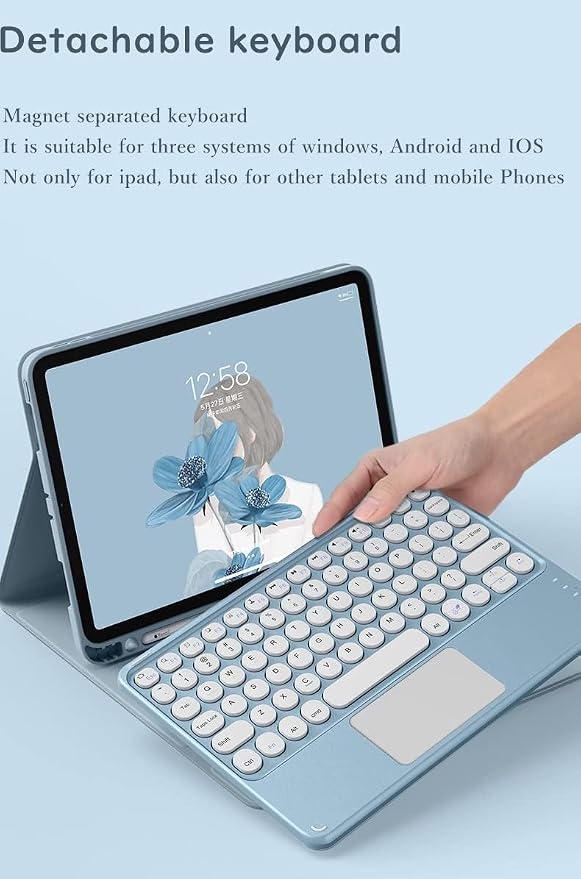 Keyboard Case for iPad Air 11 inch (M3/M2)/ iPad Air 5th 4th Generation 10.9 inch Case with Touchpad Detachable Round Key Candy Color Keyboard Cover (Pink)
