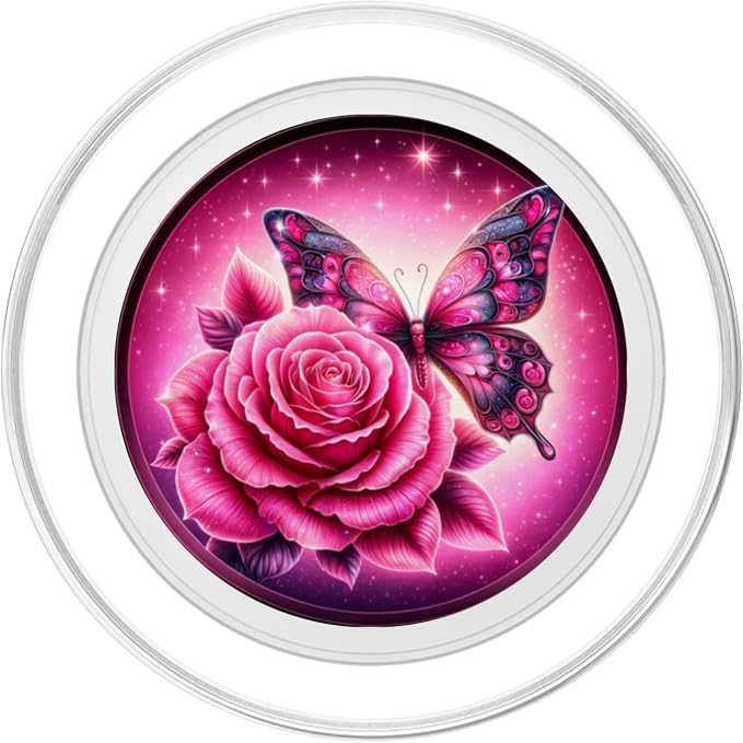 Aesthetic Rose Butterfly Flower Pink Graphic Art PopSockets PopGrip for MagSafe